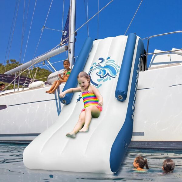 1c3a2e759b0f4369a6b39657901d0c97 Pontoon Waterfall Slide, Inflatable Pontoon Boat Water Slide for Kids Backyard Pool Sea, Electric Air Pump & Storage Bag