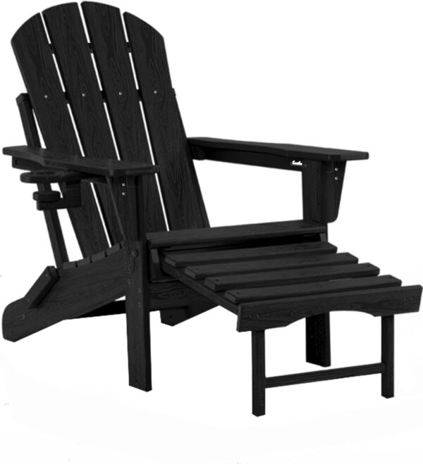 1c7578390f3049d1828fb569b72b8098 Folding Adirondack Rocking Chair,4-in-1 Multifunctional Patio Chair with Retractable Ottoman, Outdoor Chair Wood Texture, Lawn Chair for Porch, Backyard, Pool(Grey)