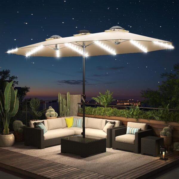 1c86908c2a304e609f6c3e938fc76305 15ft Patio Umbrella with Solar Lights, Large Double Umbrella Outdoor, Rectangle 180”x106” Umbrellas with 156 PCS LED Lights and Crank Handle for Backyard Deck Pool Shade in Black(1.9′′ Pole)