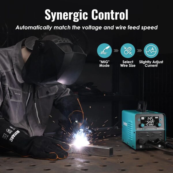 1ca3fbf4c02f4f2daf330e4163624804 145A MIG Welder, 110V/220V Dual Voltage Gas/Gasless Flux Core MIG Welder/Lift TIG/Stick 3 in 1 Synergic MIG145 9GEN Welding Machine, Flux/Solid Welder Digital Screen Display