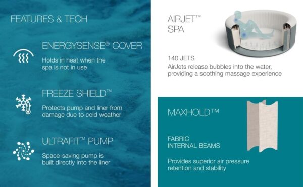 Bestway SaluSpa Miami EnergySense AirJet Inflatable Hot Tub Spa (71′′ x 26′′) | Portable Hot Tub with 2 Covers (1 Energy-Efficient Thermal Cover and 1 Standard Cover) | Fits Up to 2-4 Persons | Black