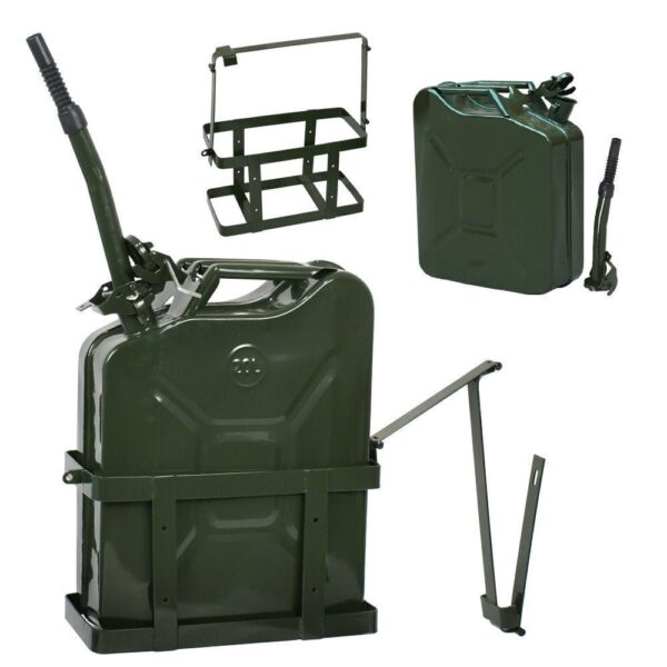 Jerry Can with Holder 20L Liter 5 Gallons – Steel Tank Gasoline Green