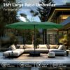 15ft Patio Umbrella Double-Sided Outdoor Market Extra Large Umbrella with Crank, Umbrella Base Included (Dark Red)