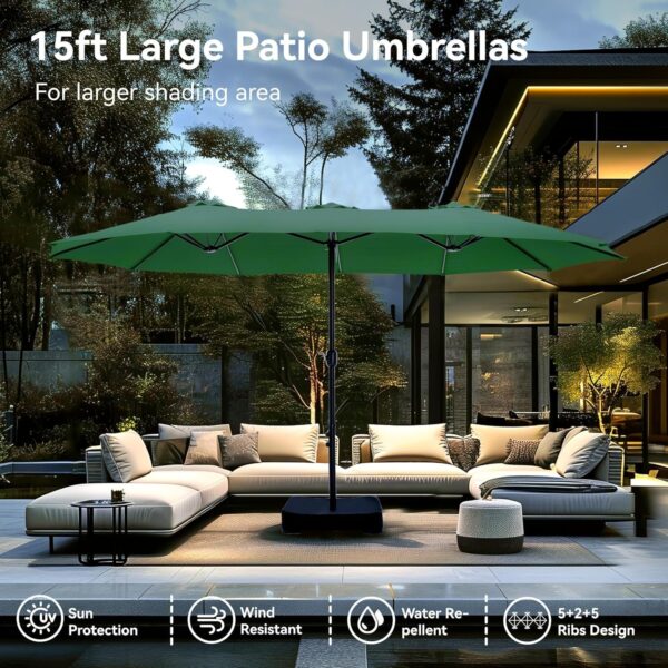 1d081981dc5645ebb6393a0c27712642 15ft Patio Umbrella Double-Sided Outdoor Market Extra Large Umbrella with Crank, Umbrella Base Included (Dark Red)
