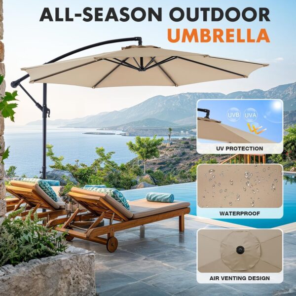 9.8FT Offset Patio Umbrella Hanging Cantilever Umbrella Outdoor Sun Shade with Easy Tilt Adjustment, 8 Ribs, UV Protection for Backyard, Lawn, Garden and Pool, Blue