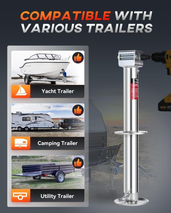1dcc09364dac42e2ad41e08b173eb284 5000 lbs A-Frame Trailer Jack, 23′′ Vertical Travel, 20-24V Cordless Drill Compatible, Adjustable Drop Leg, for Utility, Yacht (Black)