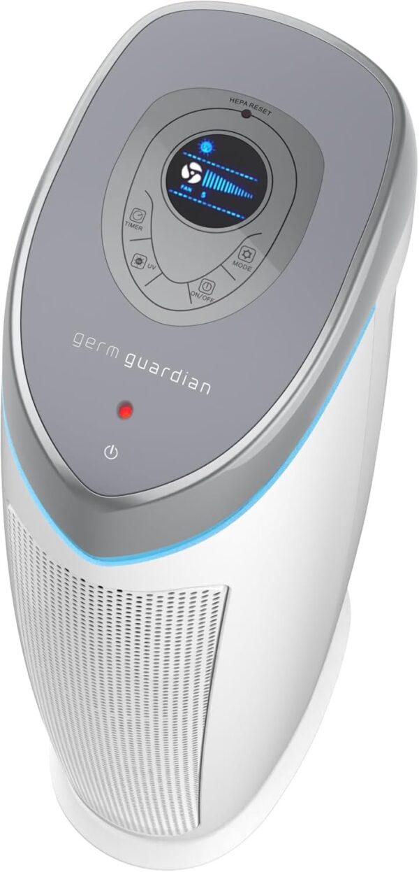 GermGuardian 5-In-1 HEPA Air Purifier for Home, Large Rooms Up To 915 Sq. Ft. with HEPA Pet Air Filter, UV-C Light & Odor Reduction, AC5250PT, 28′′ Tower, Black