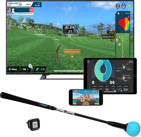 Home Golf Game Simulator: Enjoy Interactive Golf with Motion Sensor & Swing Stick for Indoor & Outdoor Fun – 38,000+ Courses Worldwide, Compatible with Android, iOS, App & E6 Connect