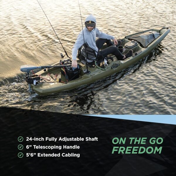Kayak Series 55lb Thrust Saltwater Transom Mounted Electric Trolling Motor plus Newport 12V50Ah Deep Cycle Heavy-Duty Marine Battery, Sealed AGM Kit, Everything Needed to Operation Motor
