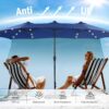 15ft Double Sided Patio Umbrella with Solar Lights, Outdoor Large Umbrellas with Crank Handle and 36 LED Lights, Rectangular Market Umbrella with Base Included for Deck Pool Shade
