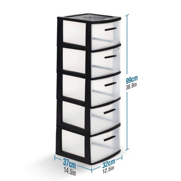 5-Drawer Plastic Storage Unit with Clear Drawers in White (2 Pack)