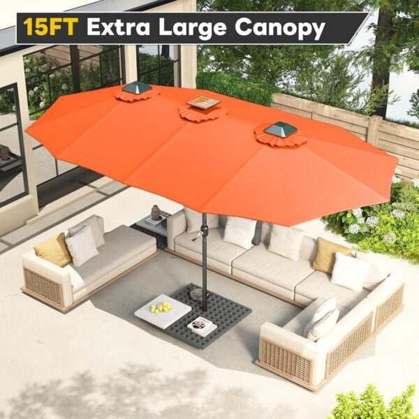 1eacae15b50f4416bdcfd19213f3aa90 15ft Patio Umbrella with Solar Lights, Large Double Umbrella Outdoor, Rectangle 180”x106” Umbrellas with 156 PCS LED Lights and Crank Handle for Backyard Deck Pool Shade in Black(1.9′′ Pole)