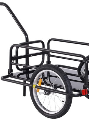 Foldable Bike Cargo Trailer, 80lbs Capacity, 16′′ Wheels, Black, with Hitch