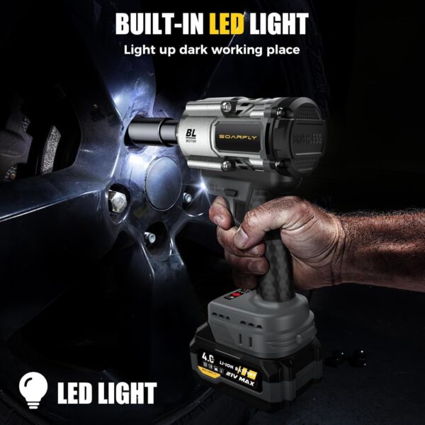 Cordless Impact Wrench, 1200Nm(900ft-lbs) High Torque 1/2” Impact Wrench, 21V Brushless Electric Impact Gun with 2Pcs 4.0Ah Batteries, 1 Hour Fast Charger, 5 Sockets, Power Impact Driver for Car Home
