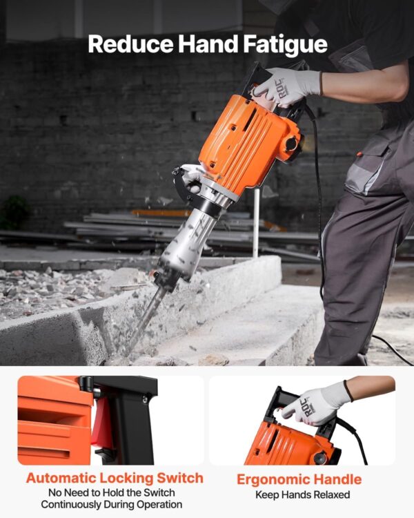 Demolition Jack Hammer, 1350 BPM Concrete Breaker 6pcs Chisels Bit Chipping with Case, 2200W Electric Jackhammer Heavy Duty, Black