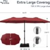15ft Patio Umbrella Double-Sided Outdoor Market Extra Large Umbrella with Crank, Umbrella Base Included (Dark Red)