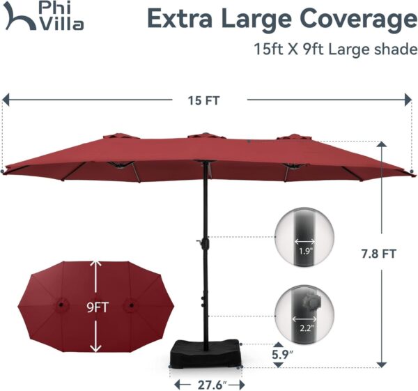 1efa98b156974f94a09e35552f2ad296 15ft Patio Umbrella Double-Sided Outdoor Market Extra Large Umbrella with Crank, Umbrella Base Included (Dark Red)