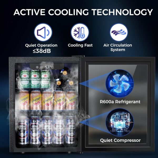 Mini Fridge 130 Can Beverage Refrigerator Cooler, 3.2 Cu.Ft Drink Fridge for Soda Wine Beer, Adjustable Temperature Control for Home Office, Black