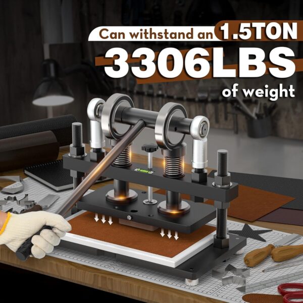 Leather Cutting Machine, 260 x 150 mm Adjutable Manual Hand Press Leather Embossing Leathercraft Mold Die Cutter with 10.2 x 5.9 inches Upper Plate for Various of Materials, Matte Black