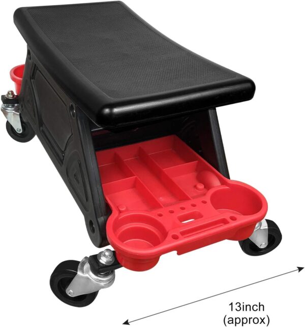 AgiiMan Mechanic Stool – Detailing Garage Rolling Stool with Wheels, Automotive Roller Creeper Seat Chair Repair Tools Tray, 2 Tool Storage Drawers Under Seat, 300 Lbs Capacity