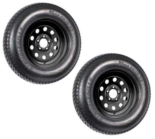 eCustomRim 2-Pack Trailer Tire On Black Wheel Modular Rim ST205/75D15 LRC 5 Lug On 4.5 15 x 5