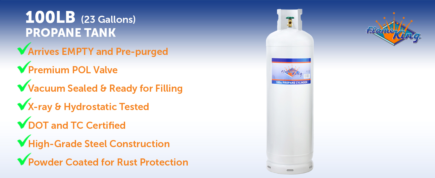 Flame King 100LB Empty Steel Propane Tank Cylinder with POL Valve and Collar, White