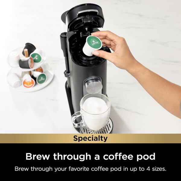 Ninja Pod & Grounds Specialty Single-Serve Coffee Maker, K-Cup Pod Compatible, Brews Grounds, Compact Design, Built-In Milk Frother, 56-oz. Reservoir, 6-oz. Cup to 24-oz. Mug Sizes, Stone, PB051ST