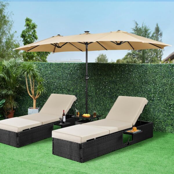 204f6cfcfbcc474fbef3e778752369bc 15 ft Large Patio Umbrella with Solar Lights Double-Sided Outdoor Rectangle Market Umbrellas with 36 LED Lights/Base Included/Easy Crank for Patio Garden Yard Pool Lawn, Brown
