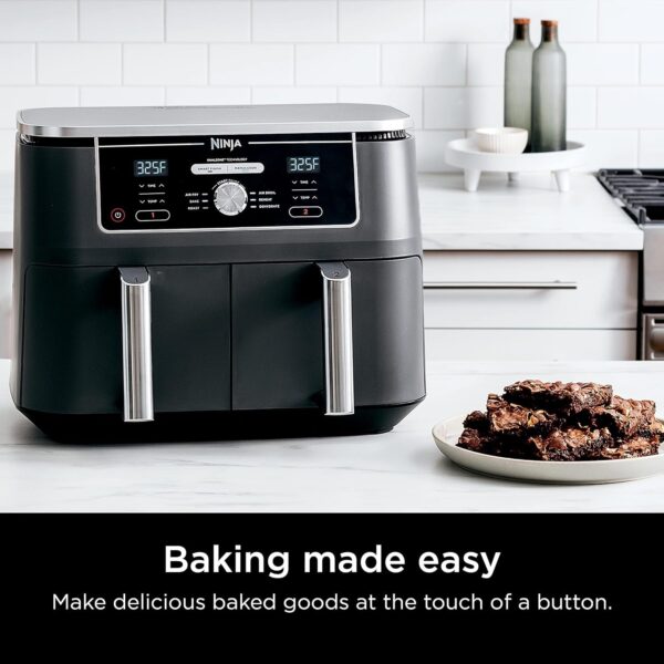 2074e1558b2a433f8b3f0f90a5af4431 DZ401 Foodi 10 Quart 6-in-1 DualZone XL 2-Basket Air Fryer with 2 Independent Frying Baskets, Match Cook & Smart Finish to Roast, Broil, Dehydrate for Quick, Easy Family-Sized Meals, Grey