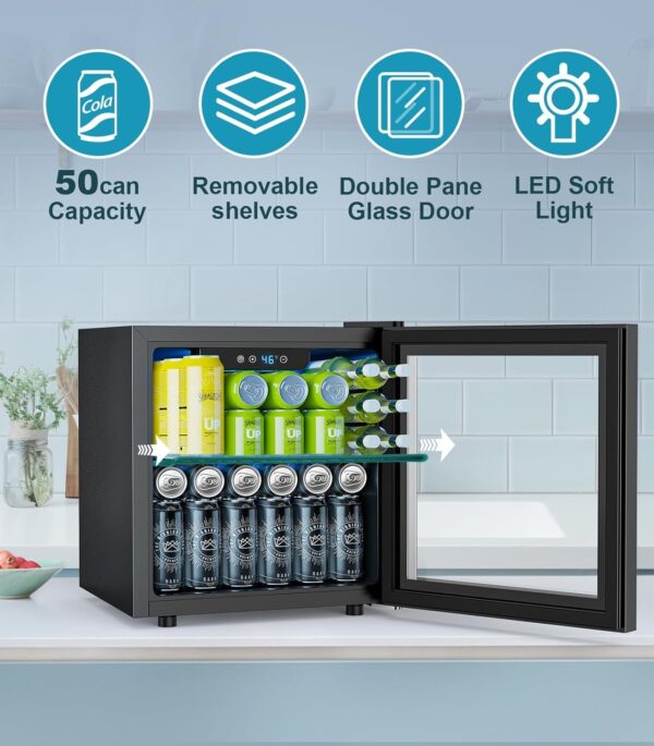 Mini Fridge 130 Can Beverage Refrigerator Cooler, 3.2 Cu.Ft Drink Fridge for Soda Wine Beer, Adjustable Temperature Control for Home Office, Black