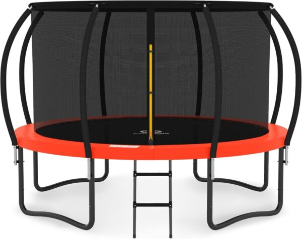 JUMPZYLLA Trampoline 8FT 10FT 12FT 14FT 15FT 16FT Trampoline with Enclosure – Recreational Trampolines with Ladder and AntiRust Coating, ASTM Approval Outdoor Trampoline for Kids