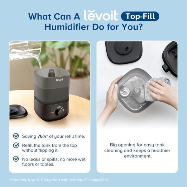 Humidifiers for Bedroom Baby, Sprout Evaporative with Dual Filters for Air & Water, Separate Sensor, Adjustable No Blue Nightlight, Auto Dry, Smart Control & Alexa, Auto Mode, 3.8L Tank for 36H