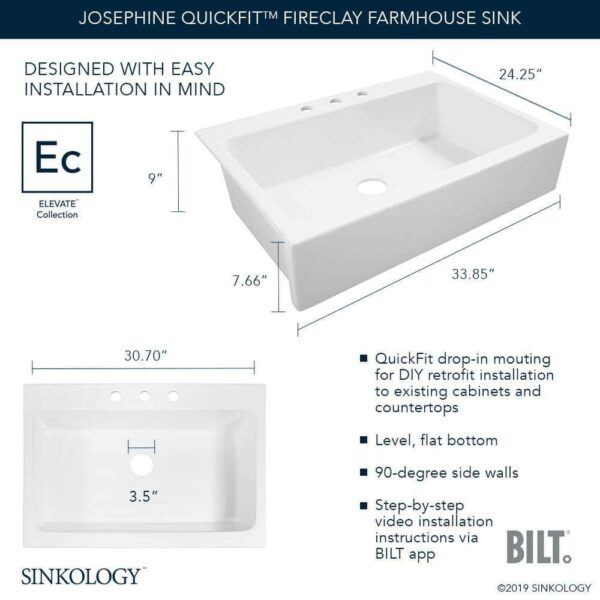 210baecbe7ae423f8435de989c8da36b SINKOLOGY Josephine 34 in. 1-Hole Quick-Fit Farmhouse Apron Front Drop-in Single Bowl Crisp White Fireclay Kitchen Sink