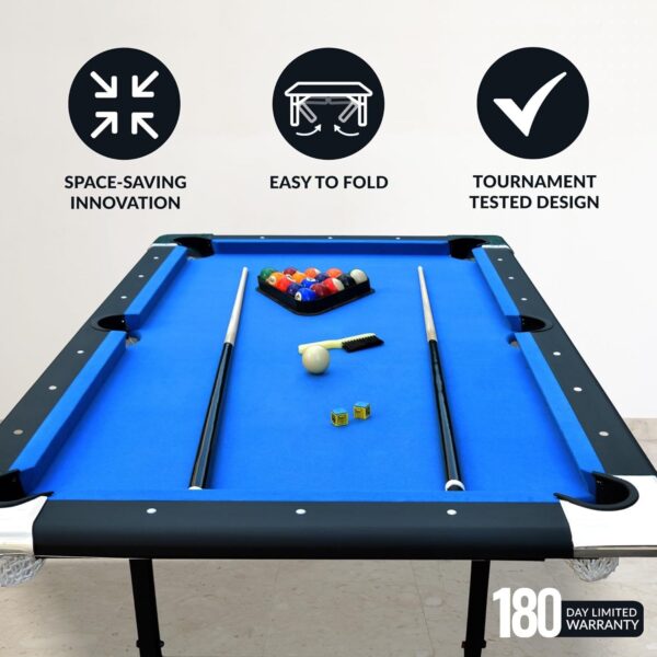 215f6fbf96cd4cfa880990bd140f3044 Hathaway Fairmont 6 Ft Portable Pool Table, Adults Folding Billiards Tables for Game Room with Easy Foldable Storage, Includes Full Set of Billiard Balls, Cues, Chalk & Brush