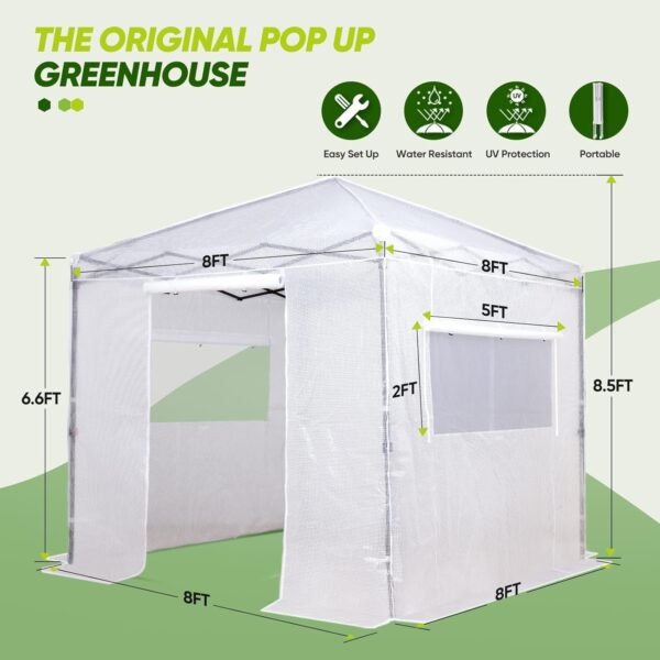 2172960e5db84461a52b4f95133d393c EAGLE PEAK 6×4 Portable Walk-in Greenhouse, Pop-up Indoor Outdoor Garden Green House, Zippered Door and Windows, PE Cover, White