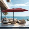 15ft Patio Umbrella Double-Sided Outdoor Market Extra Large Umbrella with Crank, Umbrella Base Included (Dark Red)