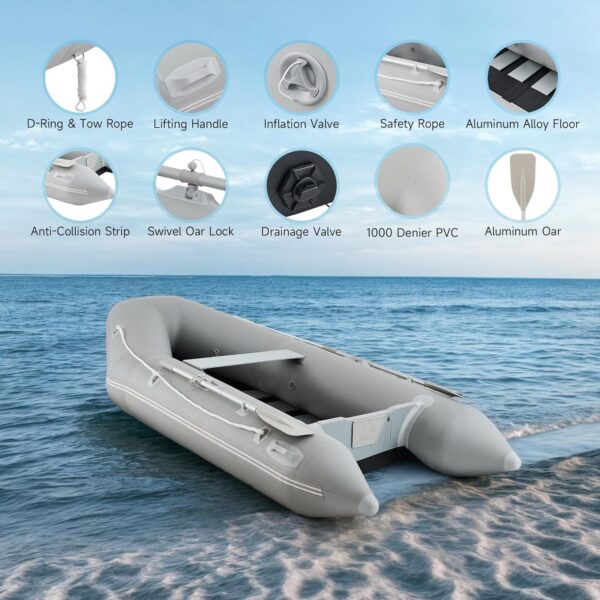 CO-Z 10ft Inflatable Dinghy Boat, 4 Person 990lb Transom Sport Tender Boat with Pump Aluminum Oars Floor, Heavy Duty Inflatable Raft Kayak for Adults