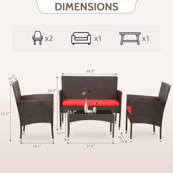 Patio Furniture Set 4 Pieces Outdoor Rattan Chair Wicker Sofa Garden Conversation Bistro Sets for Yard (Brown)