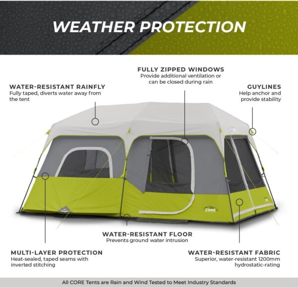 Core 9 Person Instant Cabin Tent – 14′ x 9′, Green (40008)