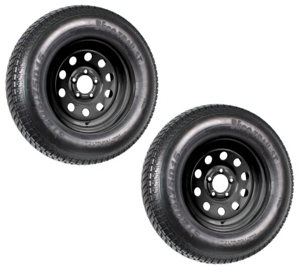 2226e738ec1b47d28d2a9679526530ab 2-Pk Trailer Tire On Black Wheel Modular Rim ST205/75D15 LRC 5 Lug On 4.5 15 x 5.