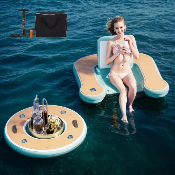 226d6d4567444c039254f0b0c2eff72b Round Inflatable Floating Dock, Sunchill Float Ring, Hammock Tanning Pool with 4in Woven Fabric, Manual Pump for 1-2 Min Quick Inflate/Deflate, Fits 2-8, Ideal for Lakes, Pools, Oceans