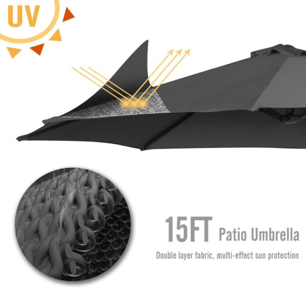 226fee048f7f4a3a890e6919481d99a5 15ft Patio Umbrella with Solar Lights, Large Double Umbrella Outdoor, Rectangle 180”x106” Umbrellas with 156 PCS LED Lights and Crank Handle for Backyard Deck Pool Shade in Black(1.9′′ Pole)