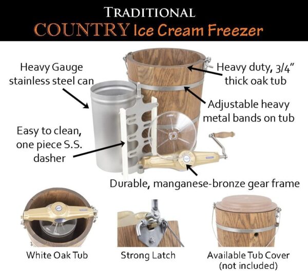 22b6933af8424650b5ddb7ac73966a30 6 qt Country Ice Cream Maker – Classic Wooden Tub – Hand Crank
