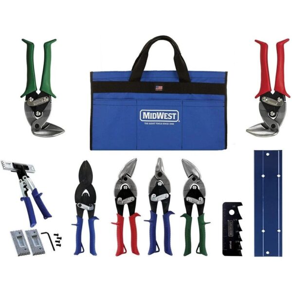 22c46e36d84f40edad084315c46962fe Tool Kit – 9 Piece Set Includes Aviation Snips with Metalworking Tools & Bag