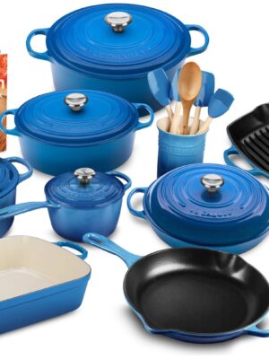 20-piece Signature Cast Iron Cookware Set,10.25 Skillet,1.75-quart Saucepan with Lid
