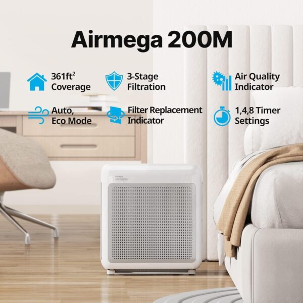 Air Purifiers for Home Up to 1,748ft2, True HEPA Filter for Smoke, Allergies, Pet Dander, Odor, Air Quality Monitor, Auto&Eco Mode, Timer, Filter Indicator, 3yr Warranty, 200M, Black