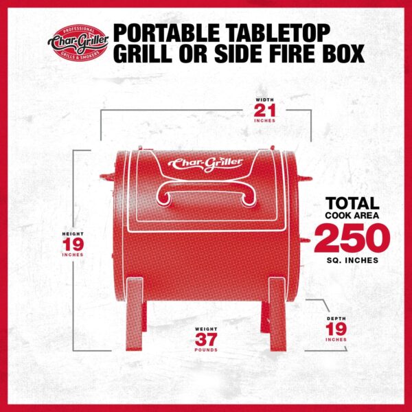 Griller Portable Charcoal Grill and Side Fire Box 17-in W Black Barrel Charcoal Grill