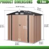 Aoxun 6.2×4 FT Shed Outdoor Storage Shed Metal Garden Shed with Lockable Doors & Slooping Roof Tool Shed Bike Shed for Backyard, Patio, Poolside (Brown)