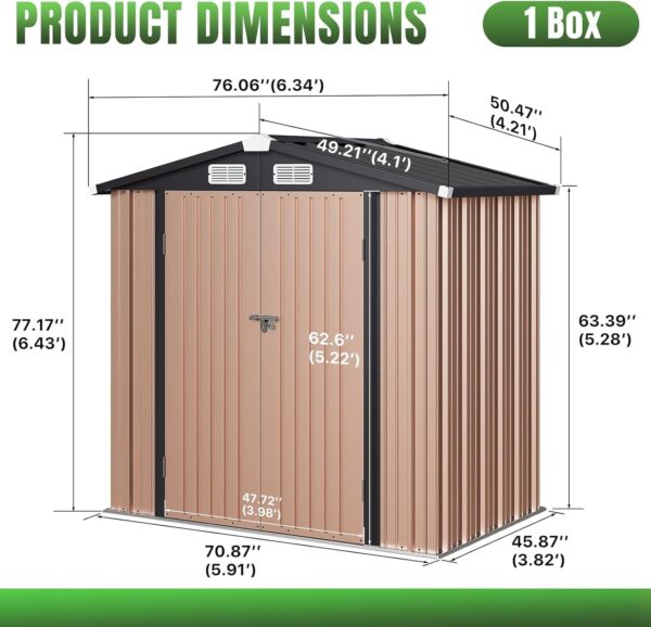 23e84c6f8d4348cb93e830e4efa0d0f4 Aoxun 6.2×4 FT Shed Outdoor Storage Shed Metal Garden Shed with Lockable Doors & Slooping Roof Tool Shed Bike Shed for Backyard, Patio, Poolside (Brown)
