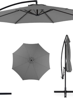 9.8FT Offset Patio Umbrella Hanging Cantilever Umbrella Outdoor Sun Shade with Easy Tilt Adjustment, 8 Ribs, UV Protection for Backyard, Lawn, Garden and Pool, Blue